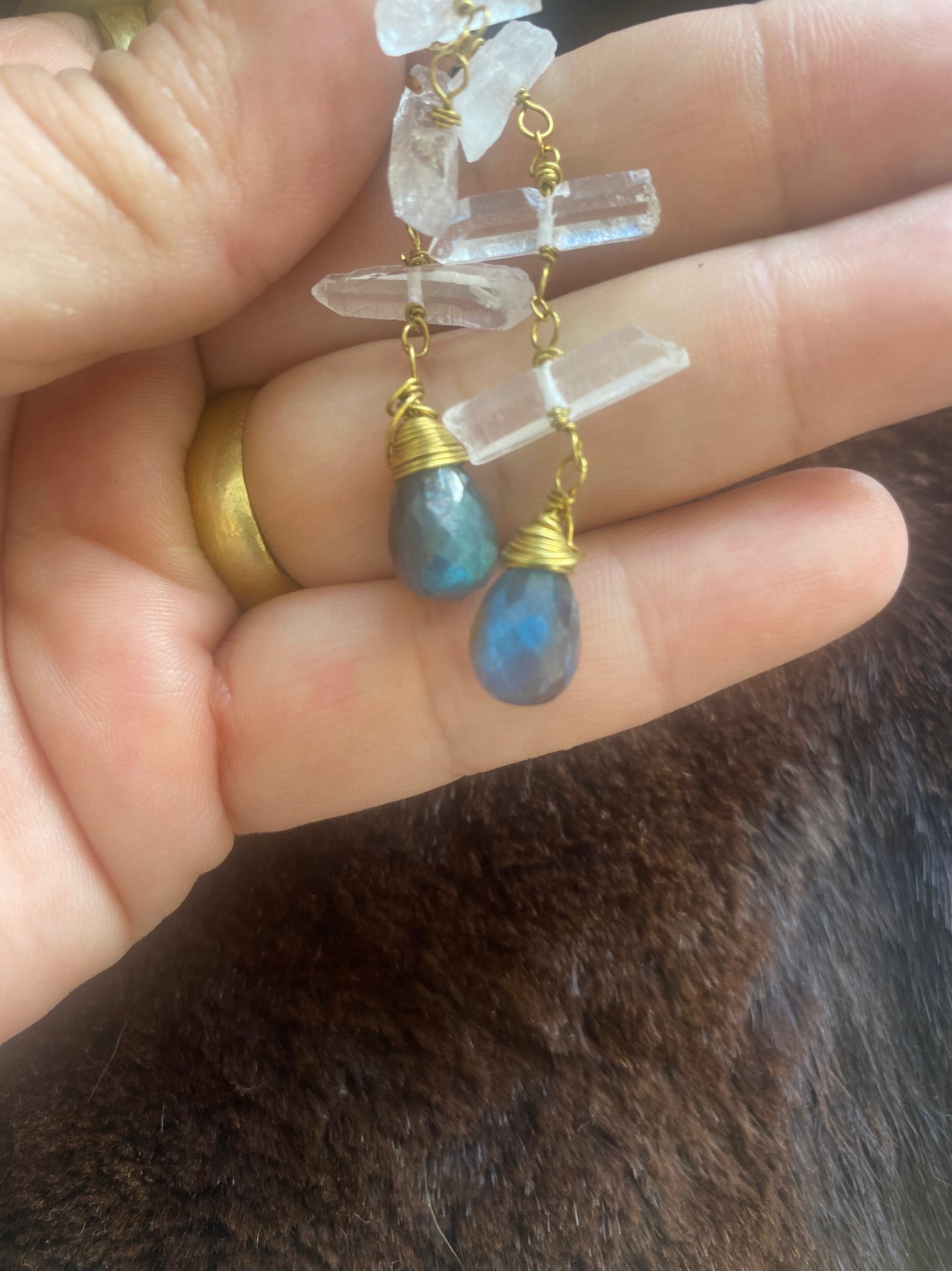 3 tier Quartz Lab drop earrings