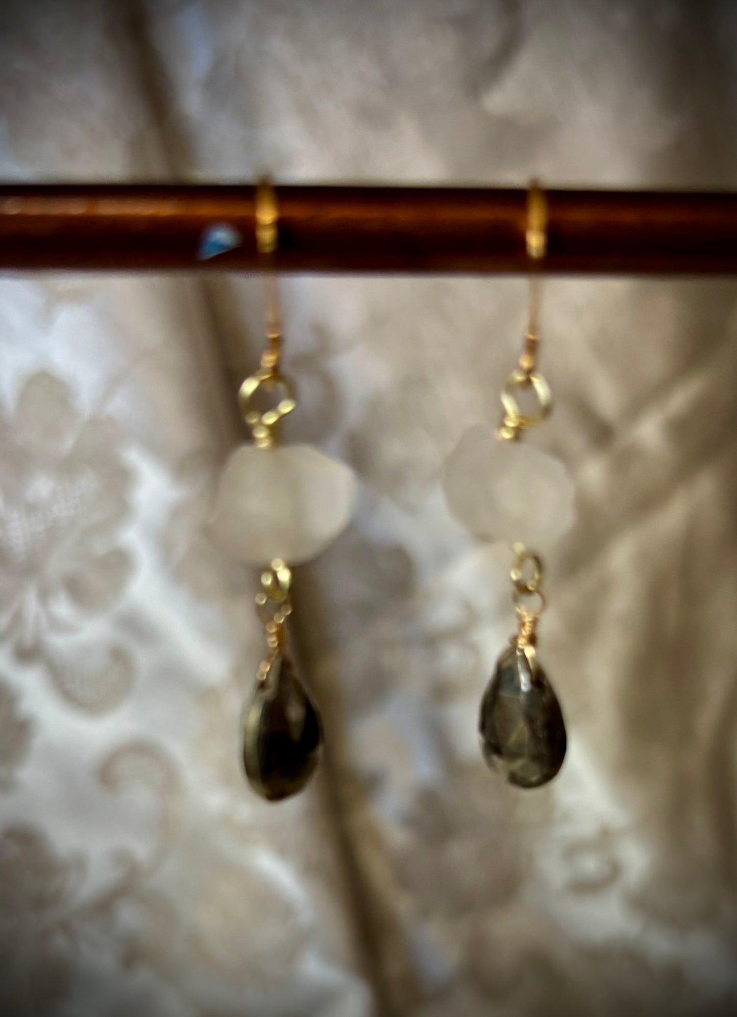 Quartz & Pyrite drops earrings