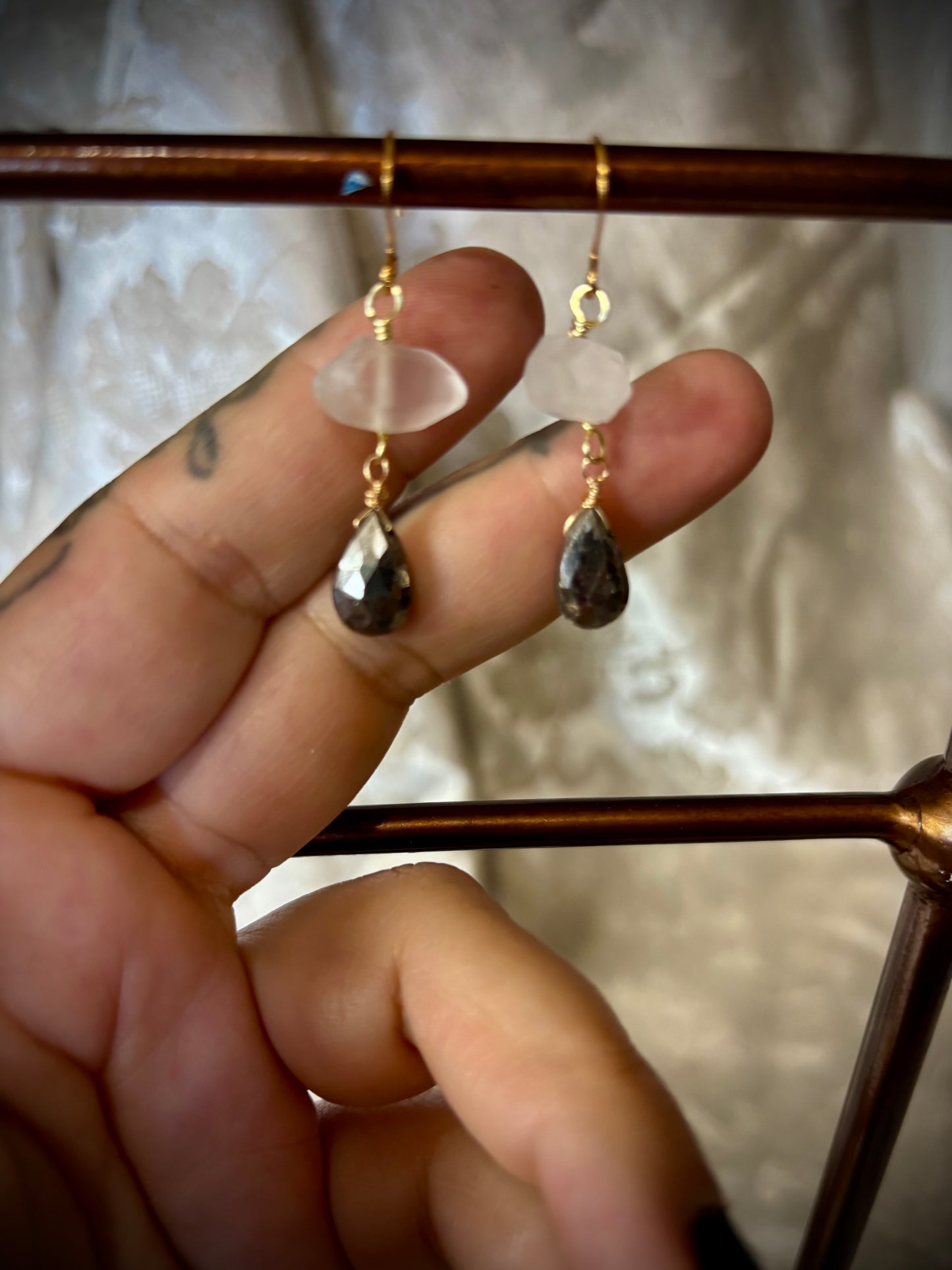 Quartz & Pyrite drops earrings
