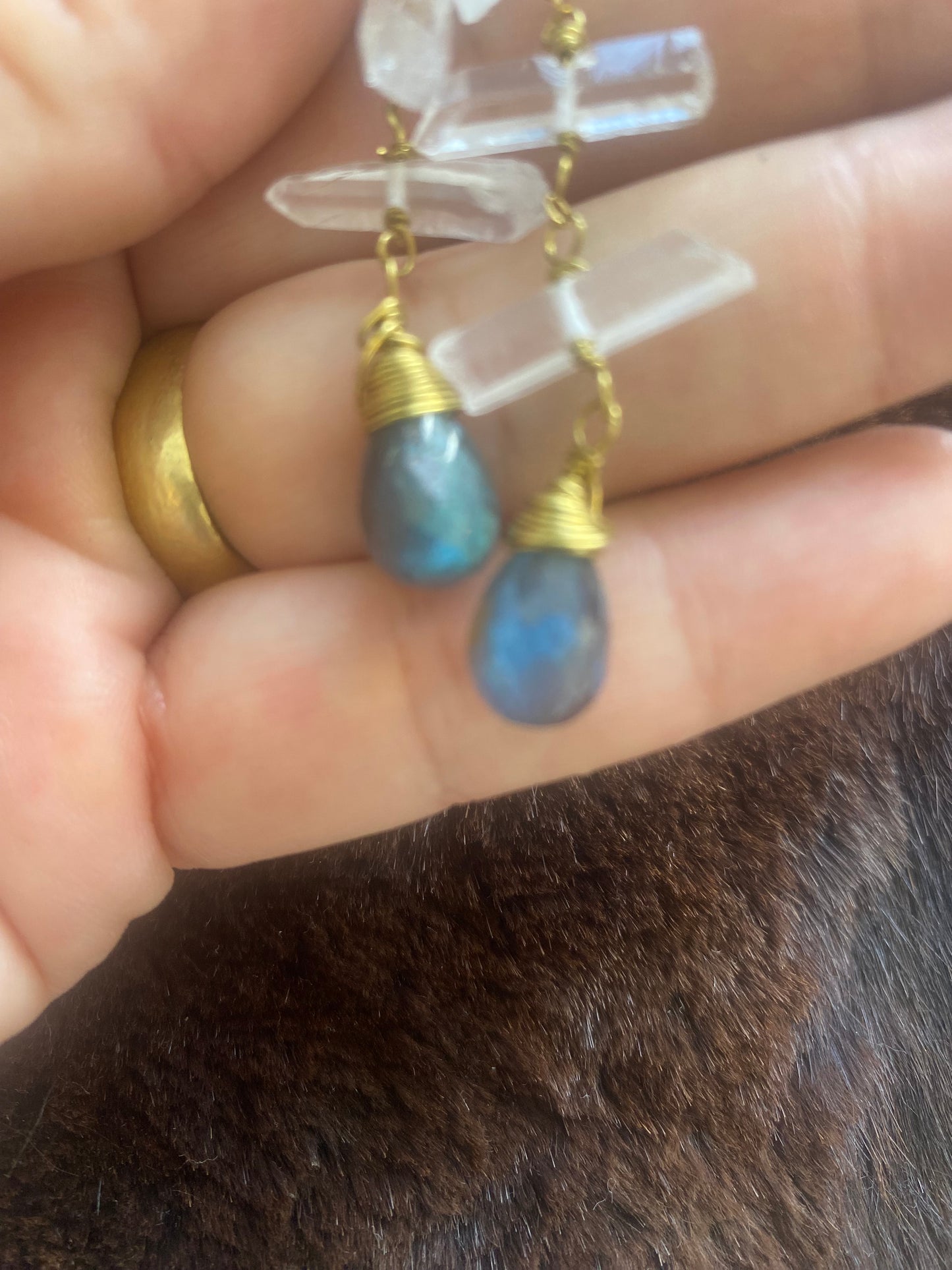 3 tier Quartz Lab drop earrings