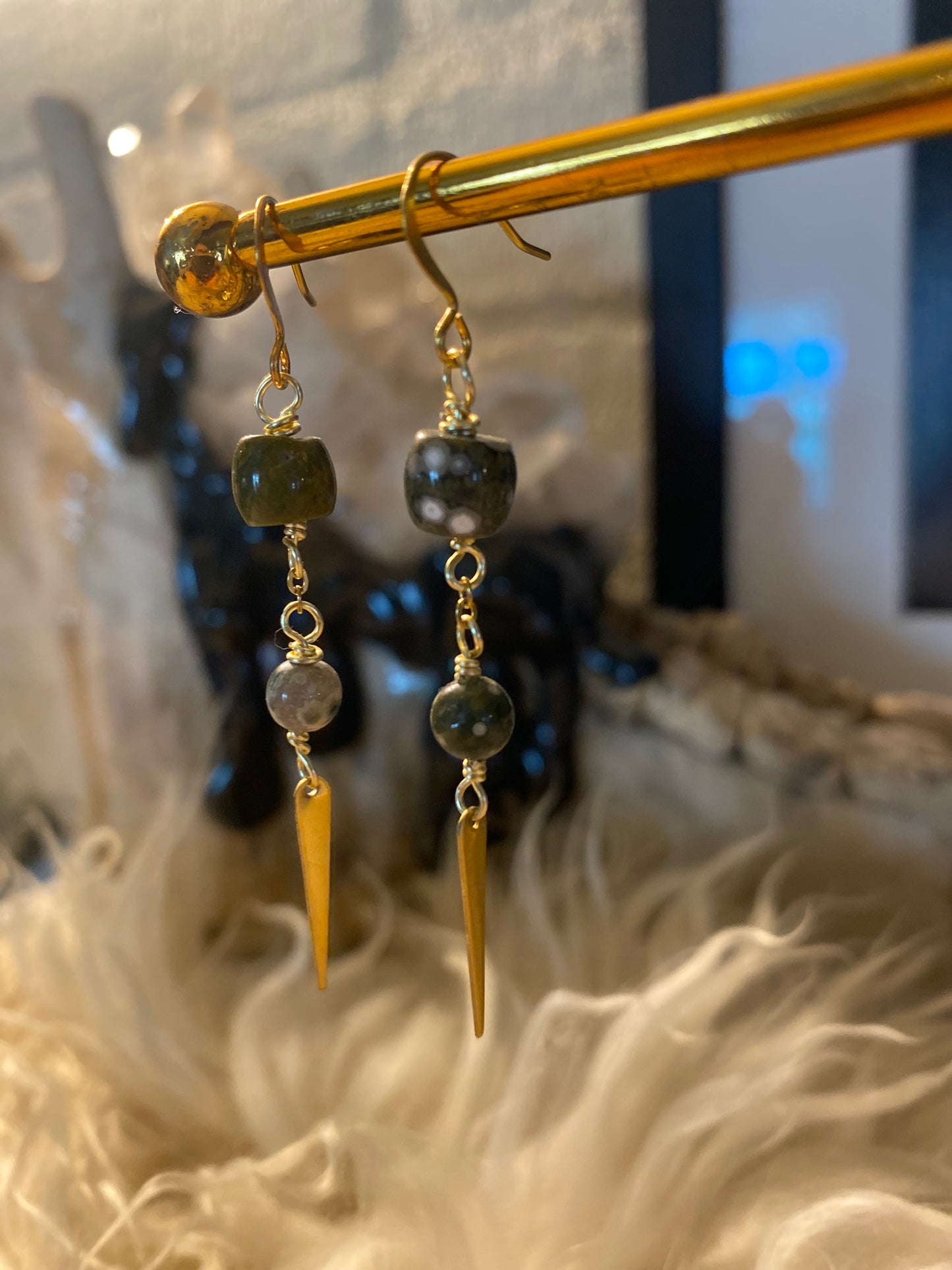 Ocean jasper spike earrings