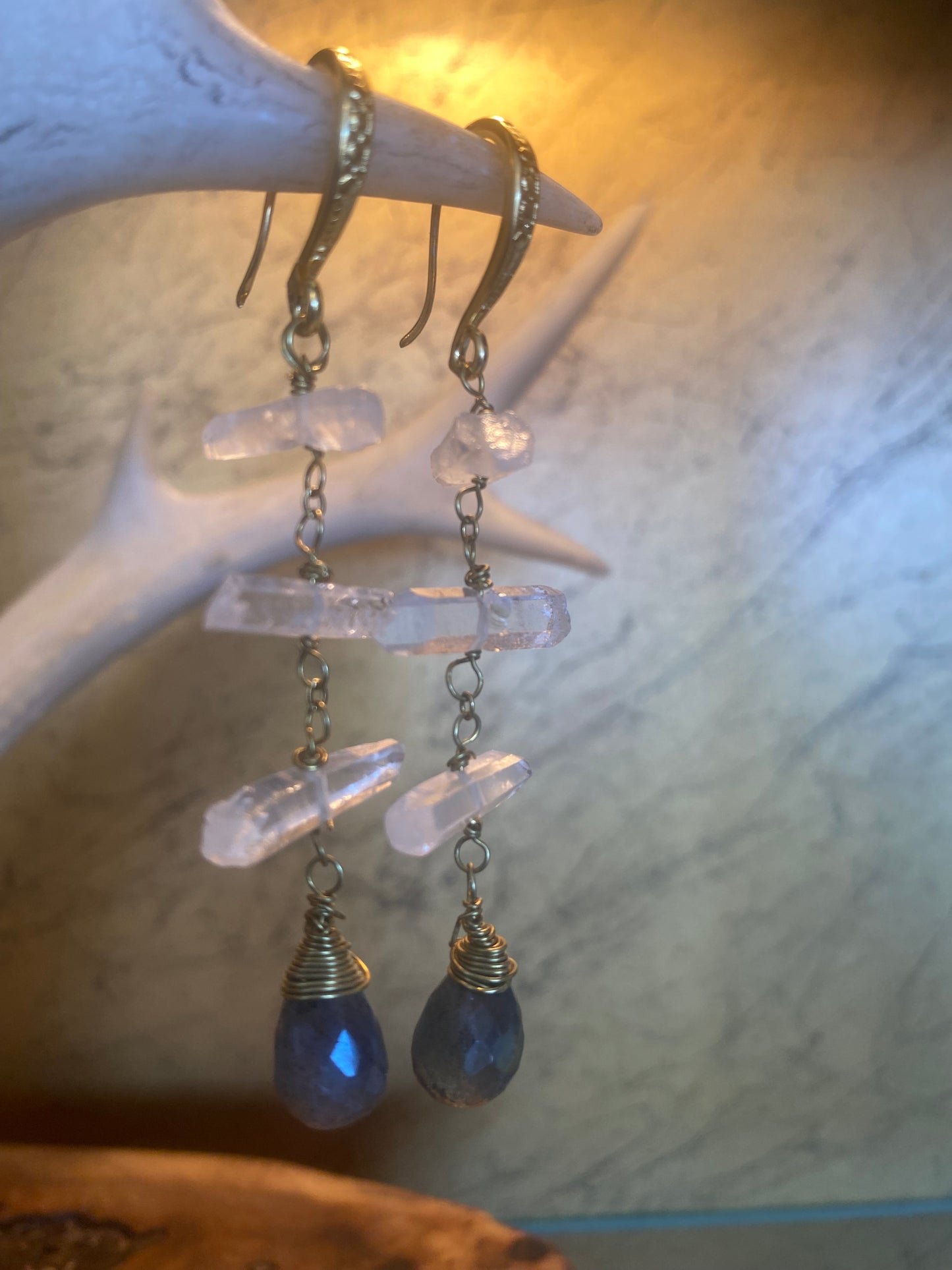 3 tier Quartz Lab drop earrings