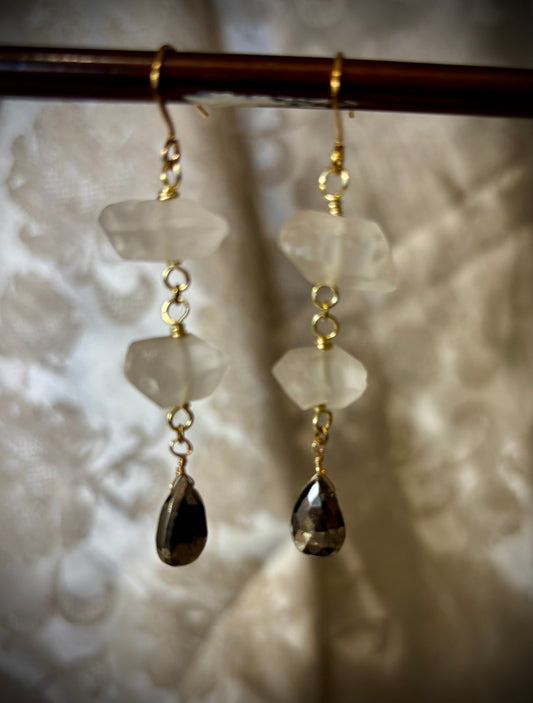 2 Quartz & Pyrite drops earrings